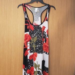 Maxi Faldas NWOT sleeveless halter white red blk rose floral maxi dress, large